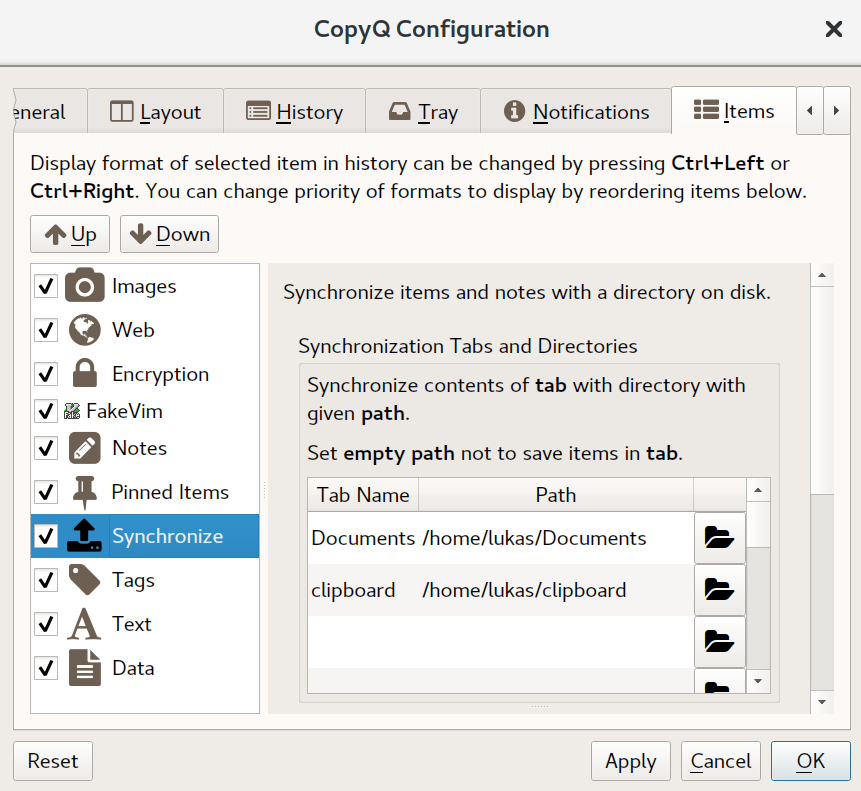 Configure synchronization directory